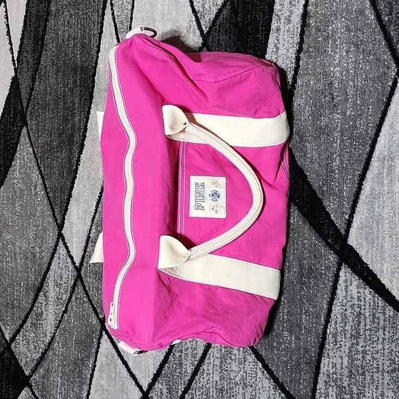 PINK Victoria's Secret Handbags - VINTAGE VS PINK 2010 CANVAS LOVE PINK LARGE TRAVEL DUFFEL BAG
